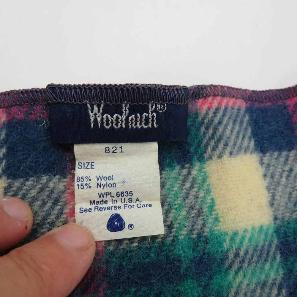 Vintage Woolrich Scarf Blue Red Green Yellow Plaid Wool Made‎ in USA 90s